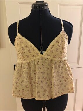 Cider light yellow Floral Lace-Trim Tank Top